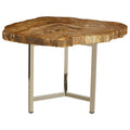 Orsina Relic Small Petrified Wood Side Table | Silver Metal Frame