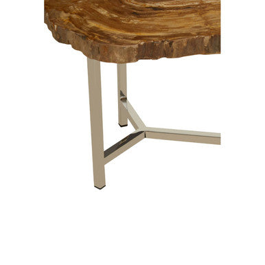 Orsina Relic Small Petrified Wood Side Table | Silver Metal Frame
