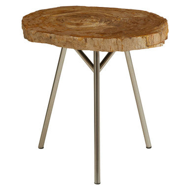 Orsina Relic Petrified Wood Side Table – Silver Metal Tripod Base