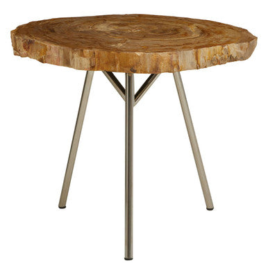Orsina Relic Petrified Wood Side Table – Silver Metal Tripod Base