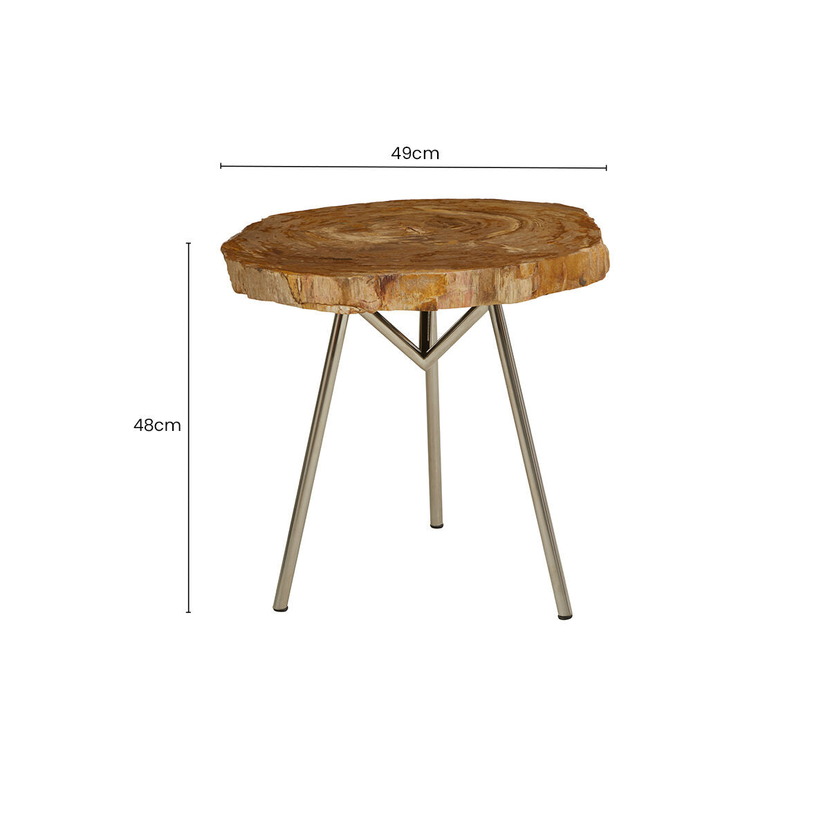 Orsina Relic Petrified Wood Side Table – Silver Metal Tripod Base