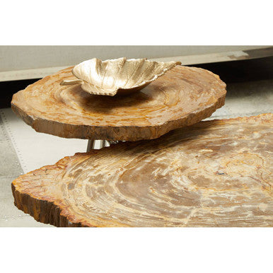 Orsina Relic Petrified Wood Side Table – Silver Metal Tripod Base