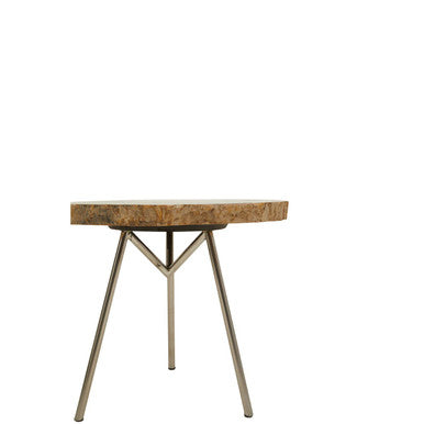 Orsina Relic Petrified Wood Side Table – Silver Metal Tripod Base