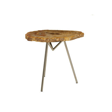 Orsina Large Petrified Wood Side Table – Rustic Stone Top & Silver Frame
