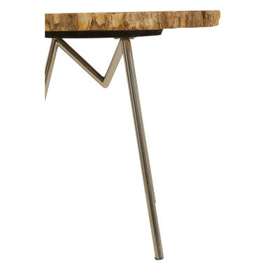 Orsina Large Petrified Wood Side Table – Rustic Stone Top & Silver Frame
