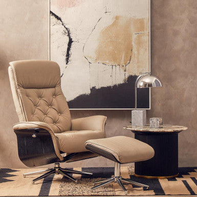 Orsina Warrington Recliner and Footstool – Mink Leather Effect Chair