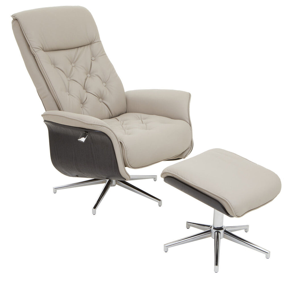 Orsina Warrington Recliner and Footstool – Mink Leather Effect Chair