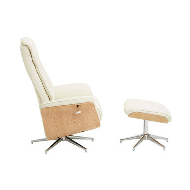 Orsina Warrington Ivory Leather Effect Recliner Chair with Footstool