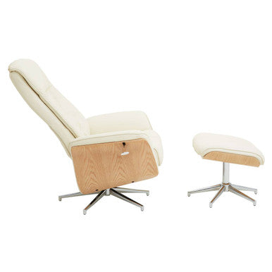 Orsina Warrington Ivory Leather Effect Recliner Chair with Footstool