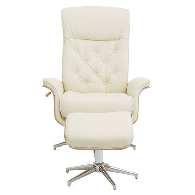 Orsina Warrington Ivory Leather Effect Recliner Chair with Footstool