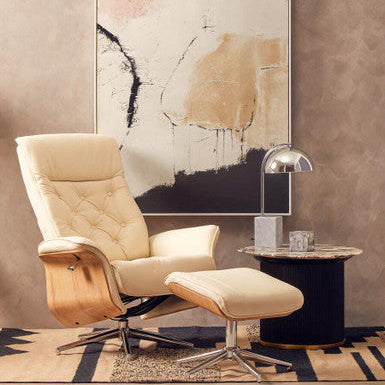 Orsina Warrington Ivory Leather Effect Recliner Chair with Footstool