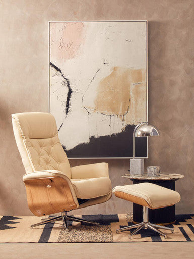 Orsina Warrington Ivory Leather Effect Recliner Chair with Footstool
