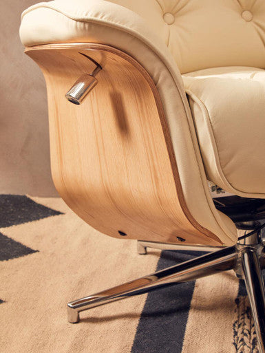Orsina Warrington Ivory Leather Effect Recliner Chair with Footstool