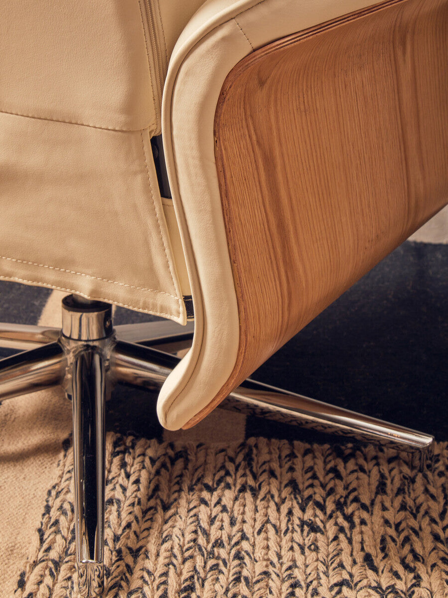 Orsina Warrington Ivory Leather Effect Recliner Chair with Footstool