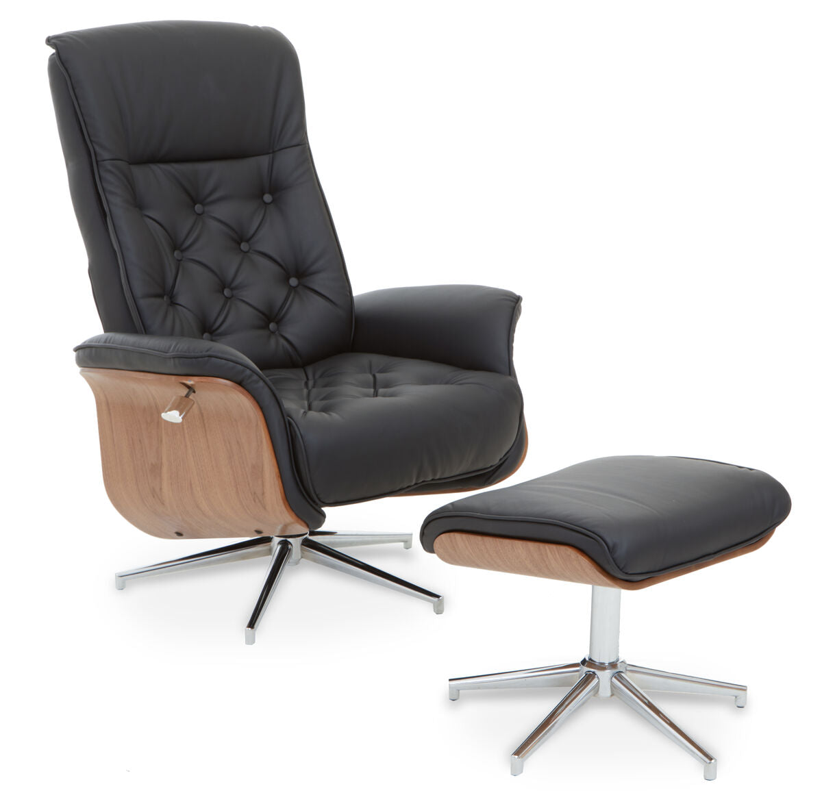 Orsina Warrington Black Leather Effect Recliner Chair with Footstool