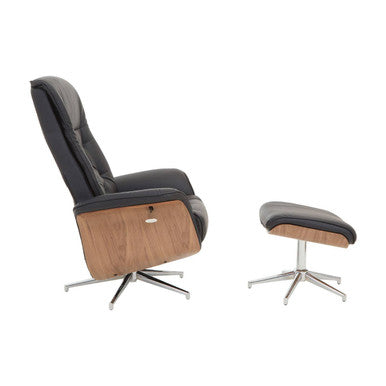 Orsina Warrington Black Leather Effect Recliner Chair with Footstool