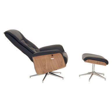 Orsina Warrington Black Leather Effect Recliner Chair with Footstool
