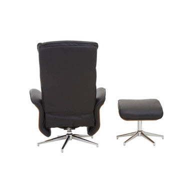 Orsina Warrington Black Leather Effect Recliner Chair with Footstool