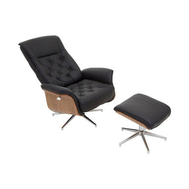 Orsina Warrington Black Leather Effect Recliner Chair with Footstool
