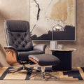 Orsina Warrington Black Leather Effect Recliner Chair with Footstool