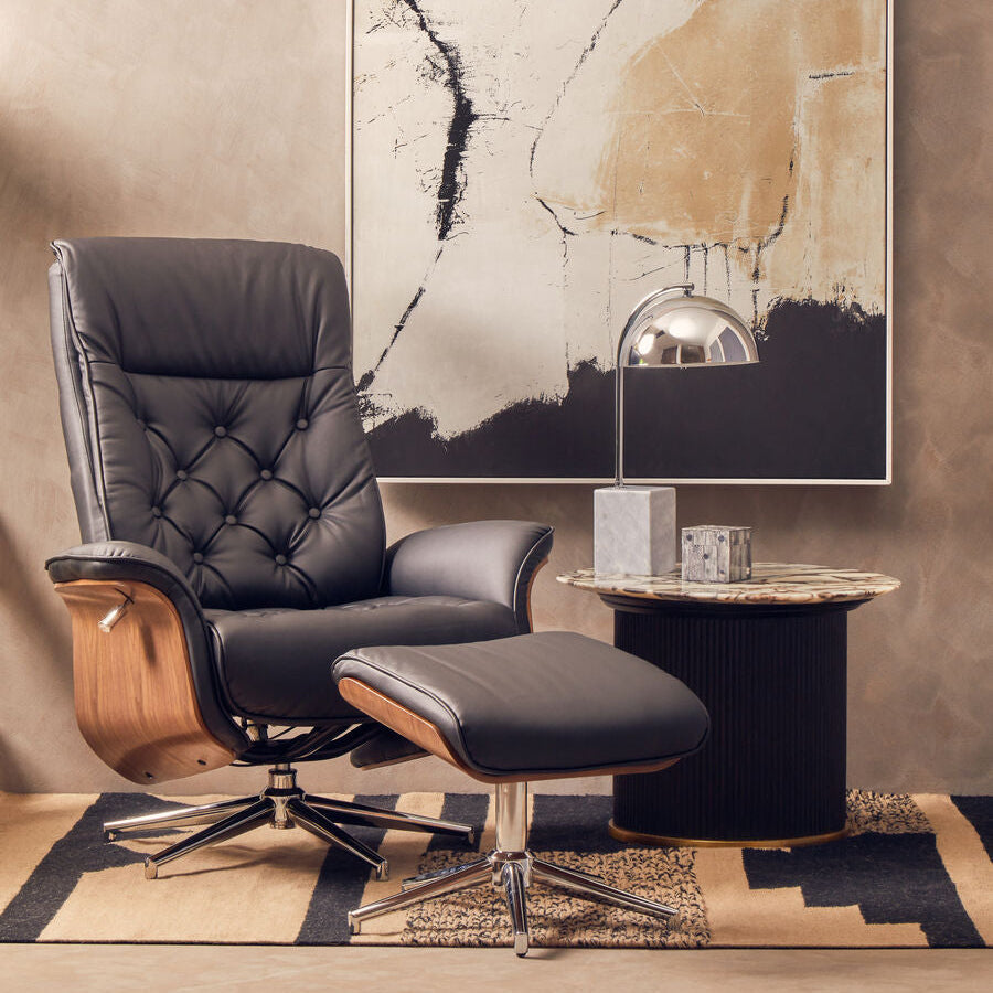 Orsina Warrington Black Leather Effect Recliner Chair with Footstool