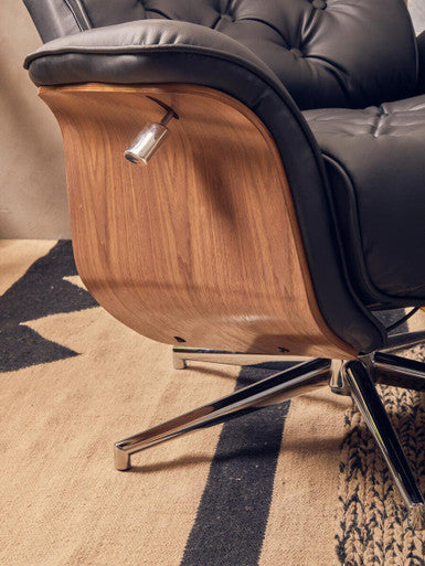 Orsina Warrington Black Leather Effect Recliner Chair with Footstool