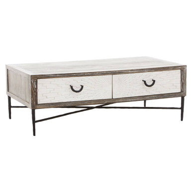 Orsina Milan Recycled Elm Wood Coffee Table with 2 Storage Drawers