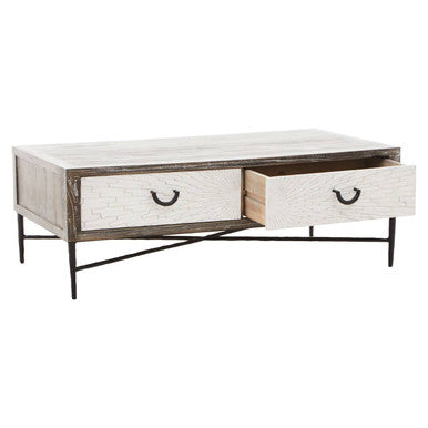 Orsina Milan Recycled Elm Wood Coffee Table with 2 Storage Drawers