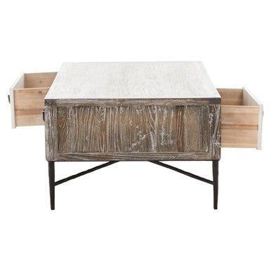 Orsina Milan Recycled Elm Wood Coffee Table with 2 Storage Drawers