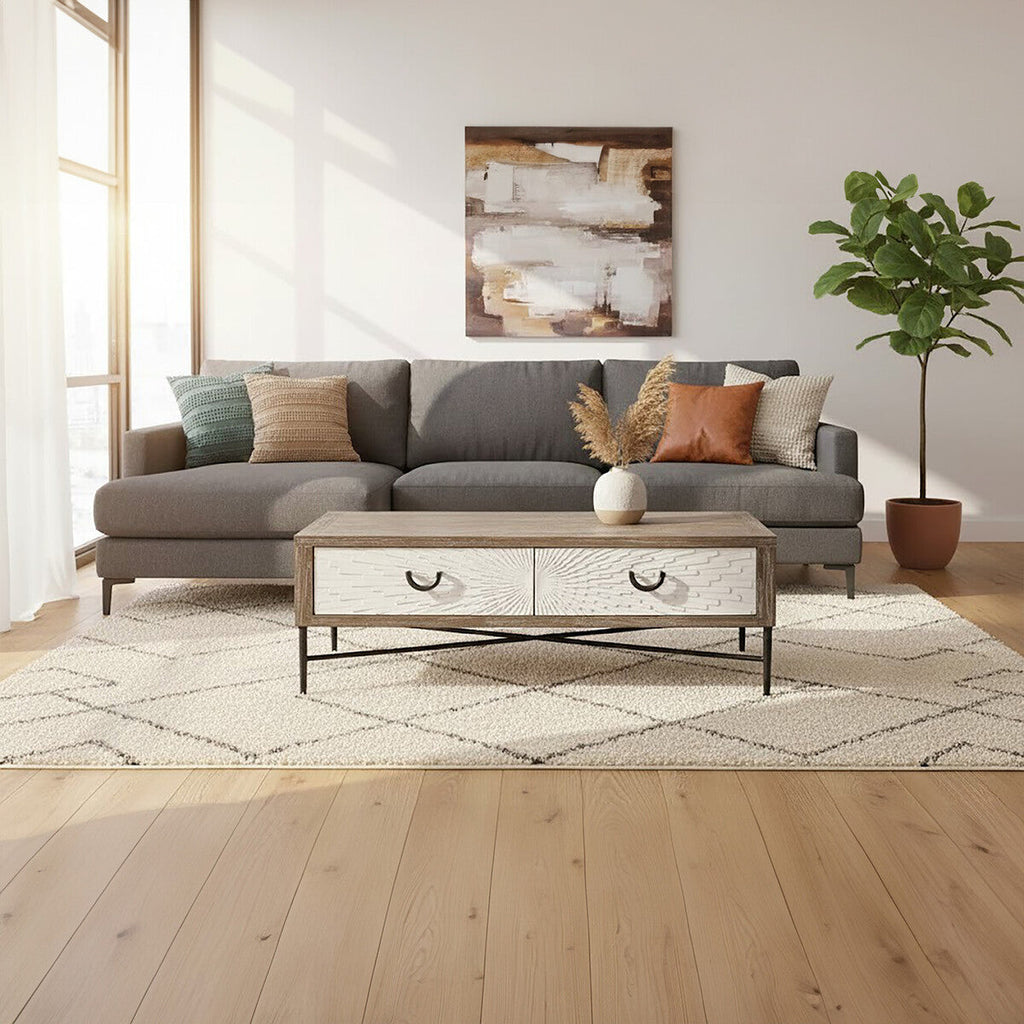 Orsina Milan Recycled Elm Wood Coffee Table with 2 Storage Drawers