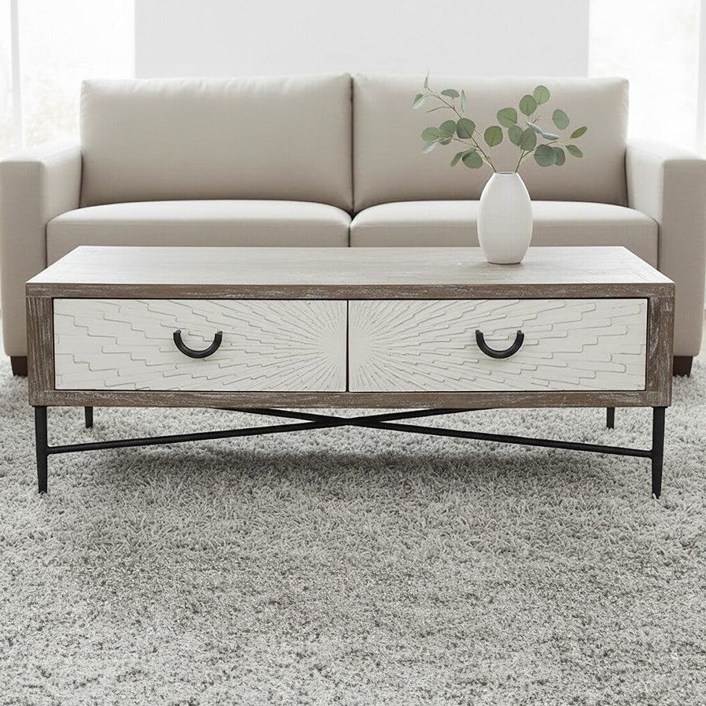 Orsina Milan Recycled Elm Wood Coffee Table with 2 Storage Drawers
