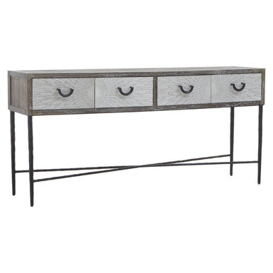 Orsina Milan Grey Elm Wood 4-Drawer Console Table with Metal Legs