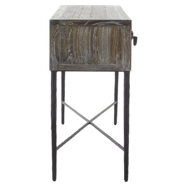 Orsina Milan Grey Elm Wood 4-Drawer Console Table with Metal Legs
