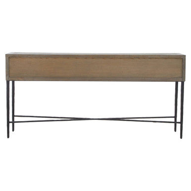 Orsina Milan Grey Elm Wood 4-Drawer Console Table with Metal Legs