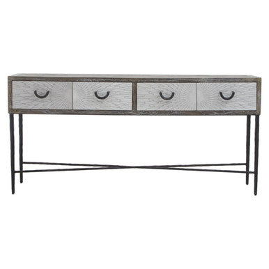 Orsina Milan Grey Elm Wood 4-Drawer Console Table with Metal Legs
