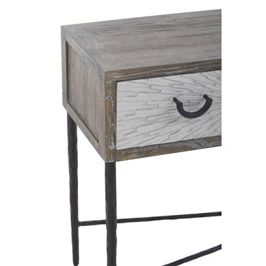Orsina Milan Grey Elm Wood 4-Drawer Console Table with Metal Legs