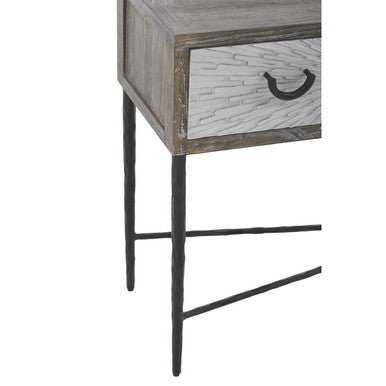 Orsina Milan Grey Elm Wood 4-Drawer Console Table with Metal Legs