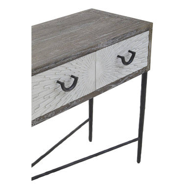 Orsina Milan Grey Elm Wood 4-Drawer Console Table with Metal Legs