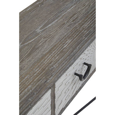 Orsina Milan Grey Elm Wood 4-Drawer Console Table with Metal Legs