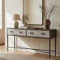 Orsina Milan Grey Elm Wood 4-Drawer Console Table with Metal Legs