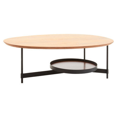 Orsina Doha Walnut Oblong Coffee Table – Two-Tier Black Metal Frame