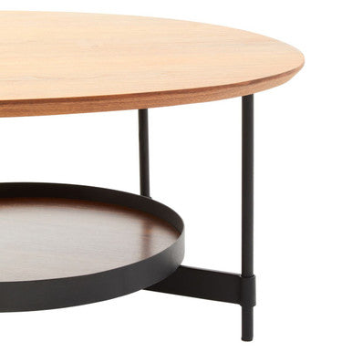 Orsina Doha Walnut Oblong Coffee Table – Two-Tier Black Metal Frame