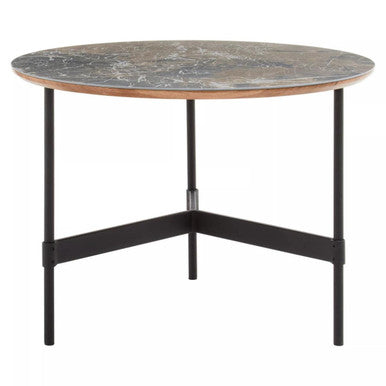 Orsina Doha Round Coffee Table – Grey Slate Top with Black Metal Base