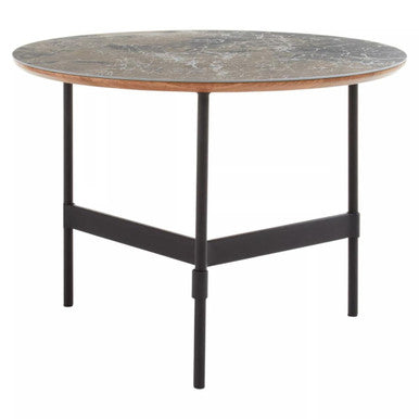 Orsina Doha Round Coffee Table – Grey Slate Top with Black Metal Base