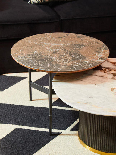 Orsina Doha Round Coffee Table – Grey Slate Top with Black Metal Base
