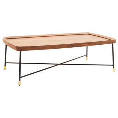 Orsina Doha Walnut Coffee Table – Rectangular Wood Top & Black Metal Legs
