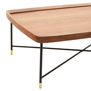 Orsina Doha Walnut Coffee Table – Rectangular Wood Top & Black Metal Legs