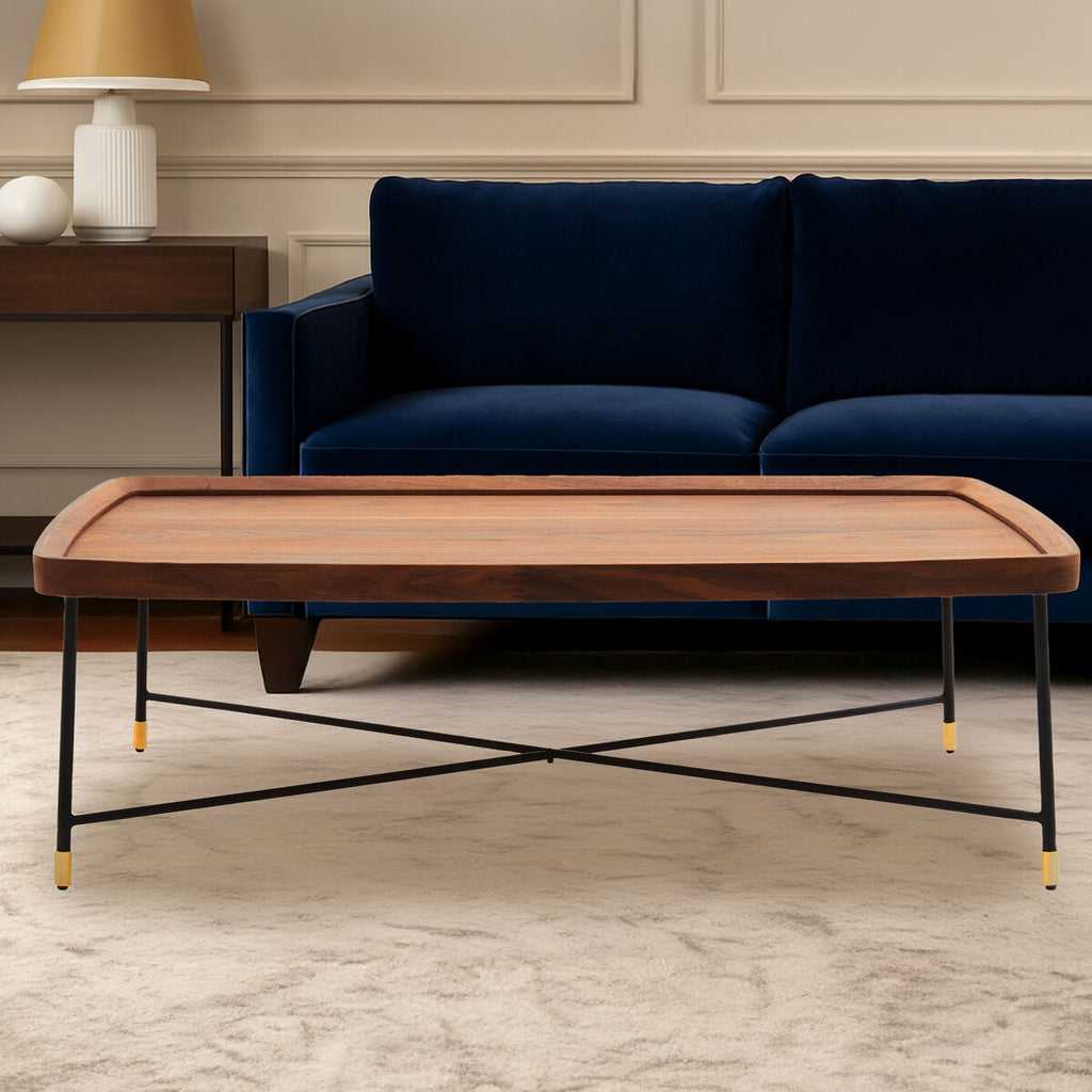 Orsina Doha Walnut Coffee Table – Rectangular Wood Top & Black Metal Legs