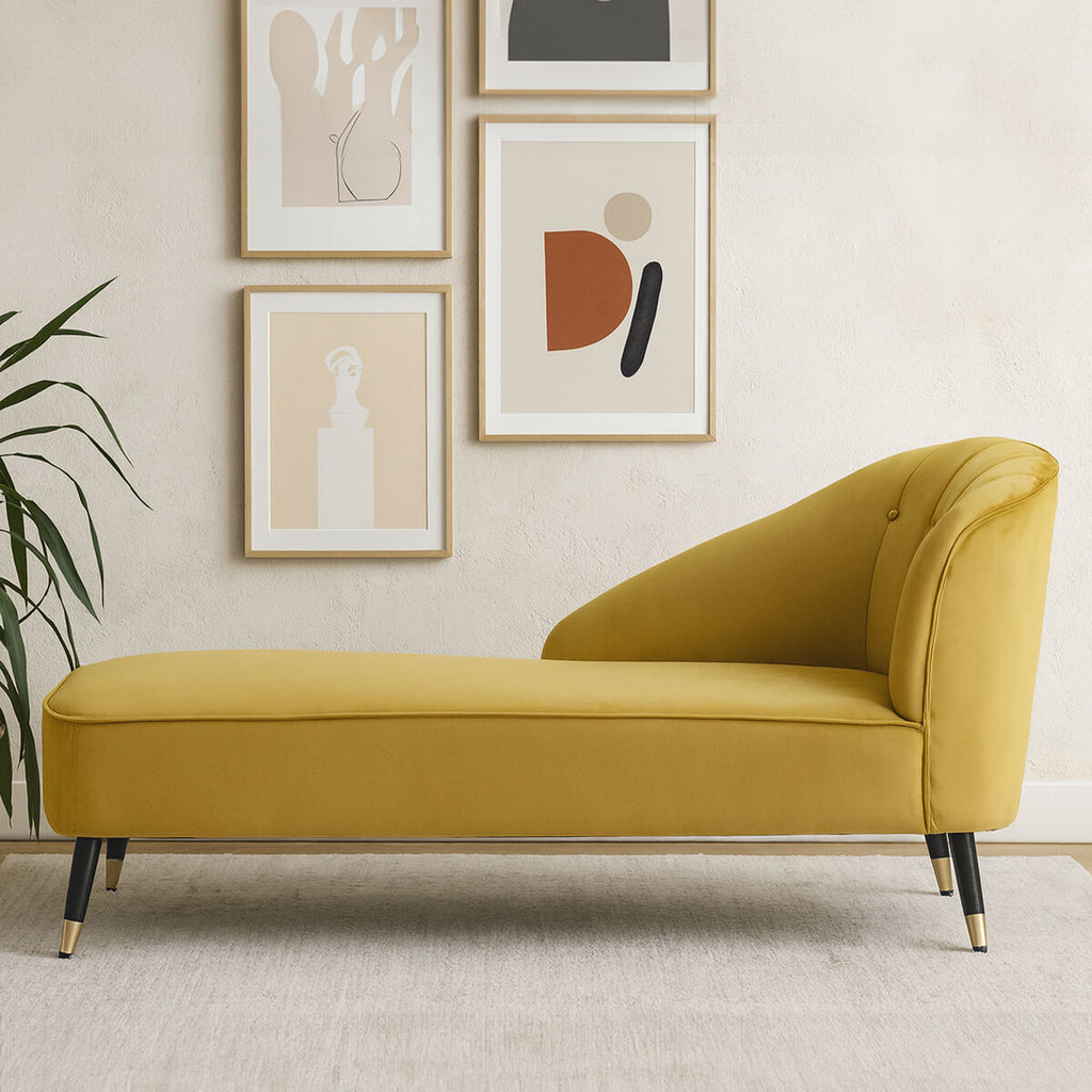 Orsina Yvette Mustard Velvet Right Hand Chaise Longue – Gold Legs