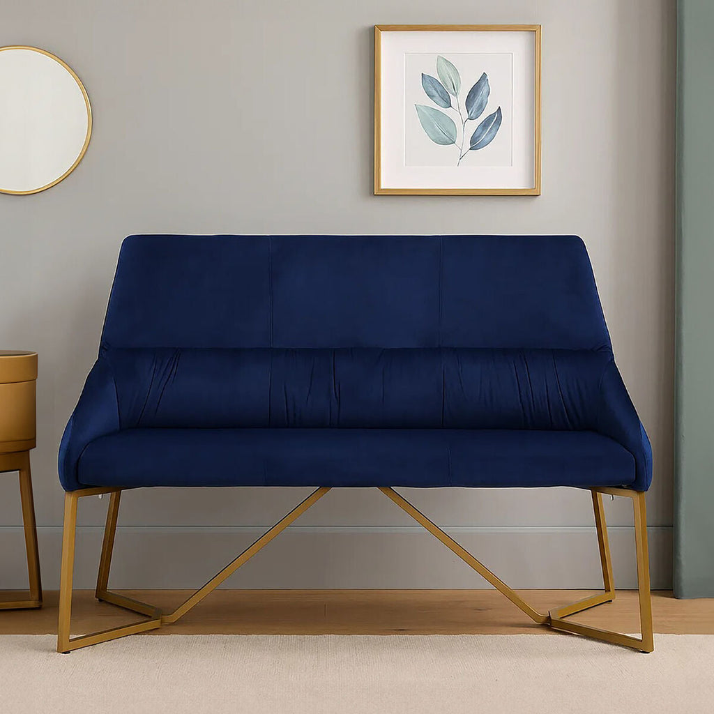 Orsina Vieste Midnight Blue Velvet Bench with Padded Backrest